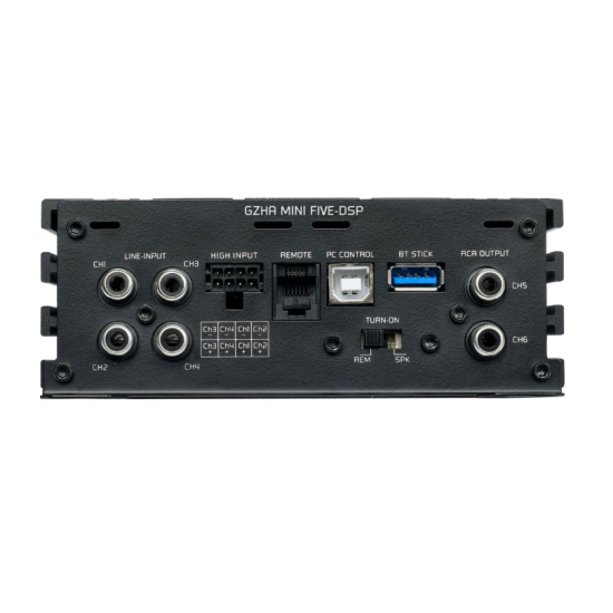 Ground Zero GZHA MINI FIVE-DSP Wzmacniacz samochodowy 5-kanałowy klasy D - moc RMS: 4 x 75 - 125 W, 1 X 190 - 500 W RMS przy 1 Ohm